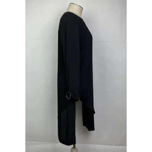 Zara Black Tunic Top Size XS Womens Blouse Long Sleeve Chiffon Assymetric - Picture 4 of 13